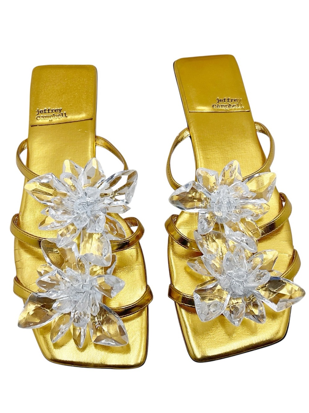 {Jeffrey Campbell} Metallic Gold Sandals with Crystal Flower Sandals
